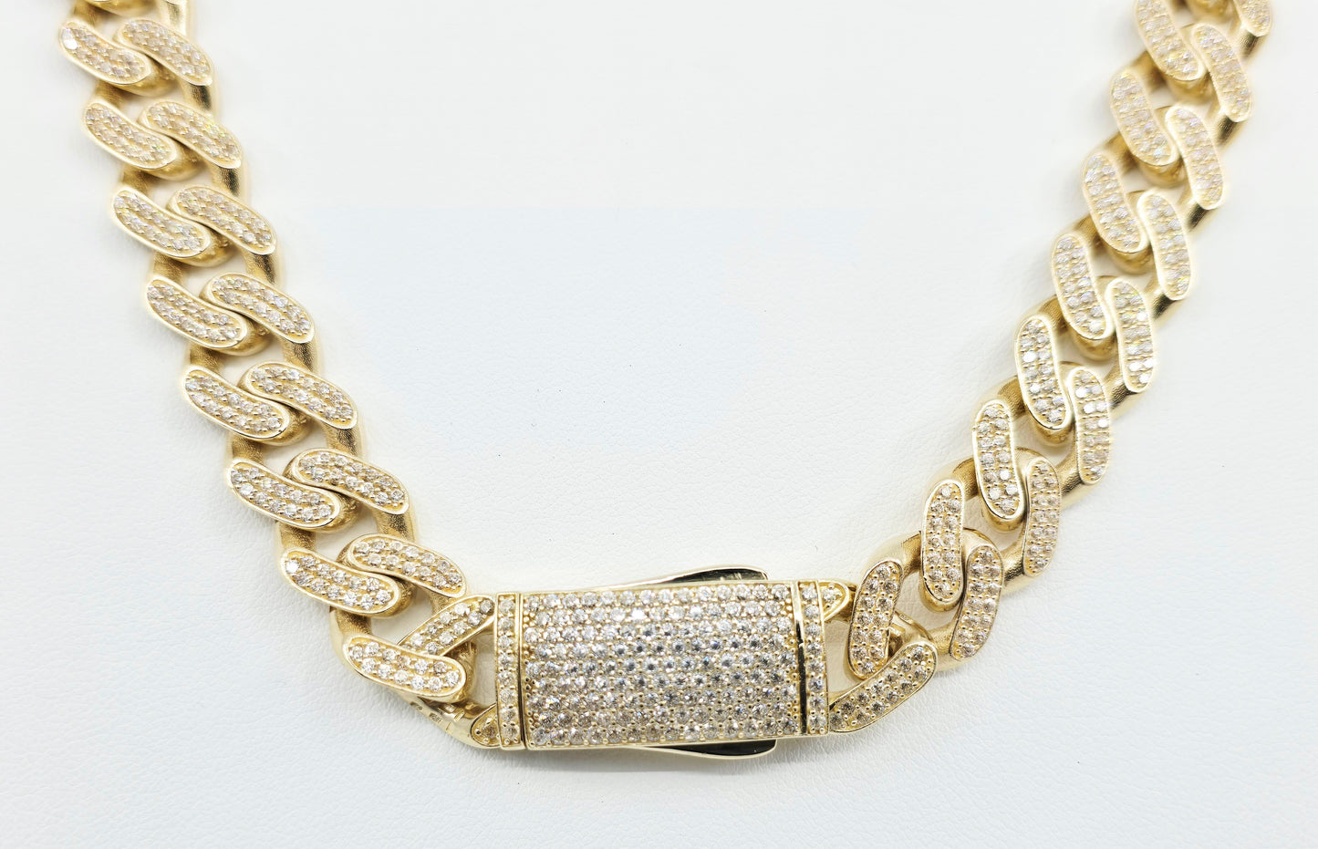 Large 14K Yellow Gold Cuban Link CZ Chain Necklace