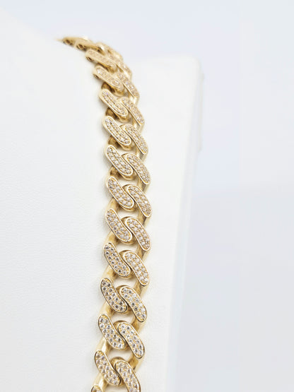 Large 14K Yellow Gold Cuban Link CZ Chain Necklace