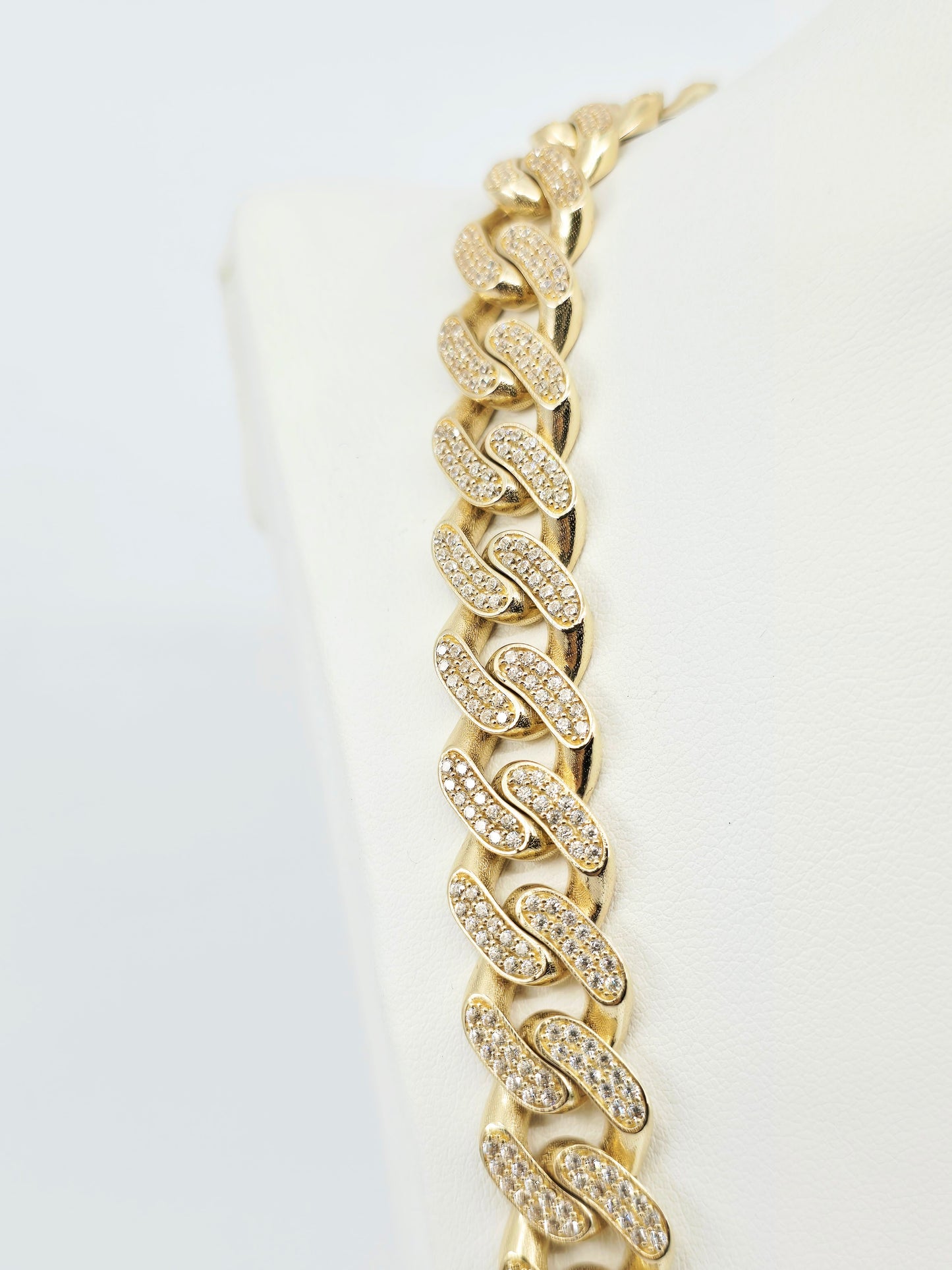 Large 14K Yellow Gold Cuban Link CZ Chain Necklace