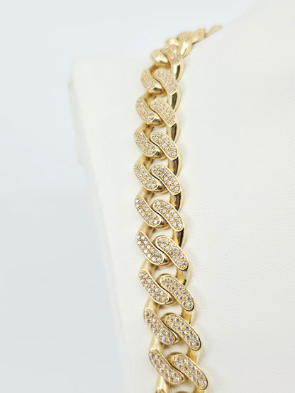 Large 14K Yellow Gold Cuban Link CZ Chain Necklace