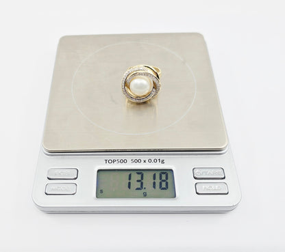 14K Yellow Gold Pearl & Diamond Knot Swirl Ring