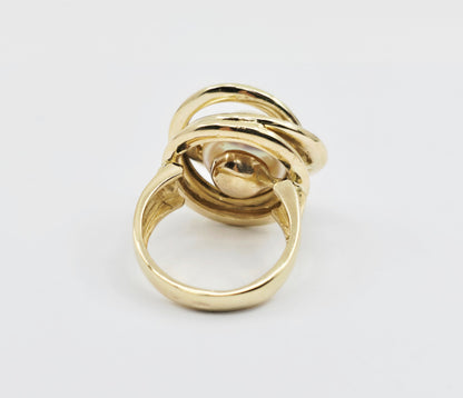 14K Yellow Gold Pearl & Diamond Knot Swirl Ring