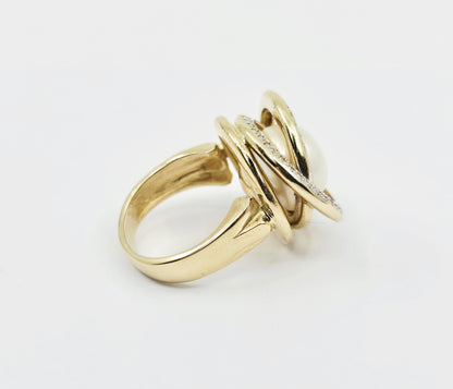14K Yellow Gold Pearl & Diamond Knot Swirl Ring