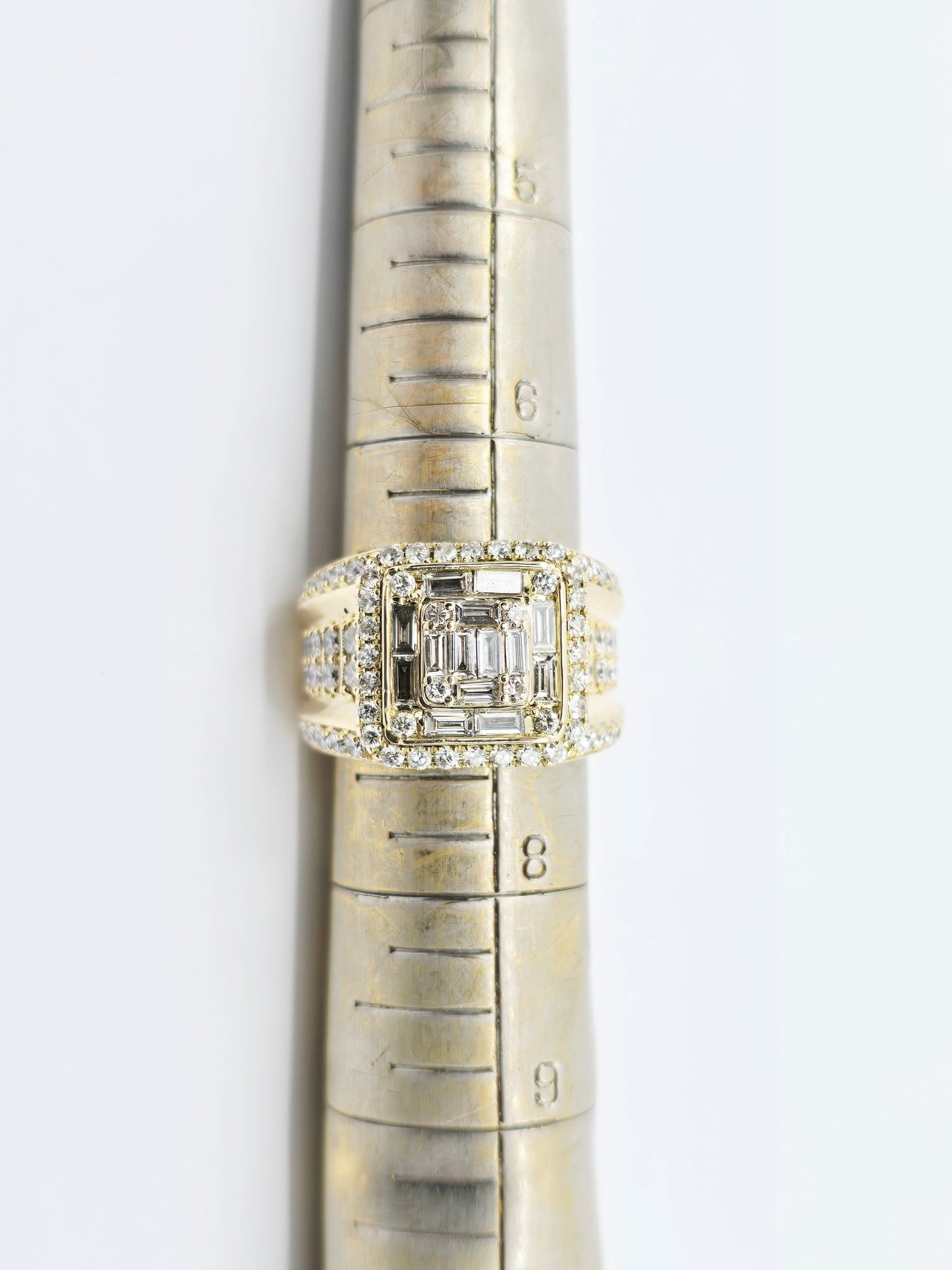 14K Yellow Gold Baguette & Round Cut Diamond Statement Ring
