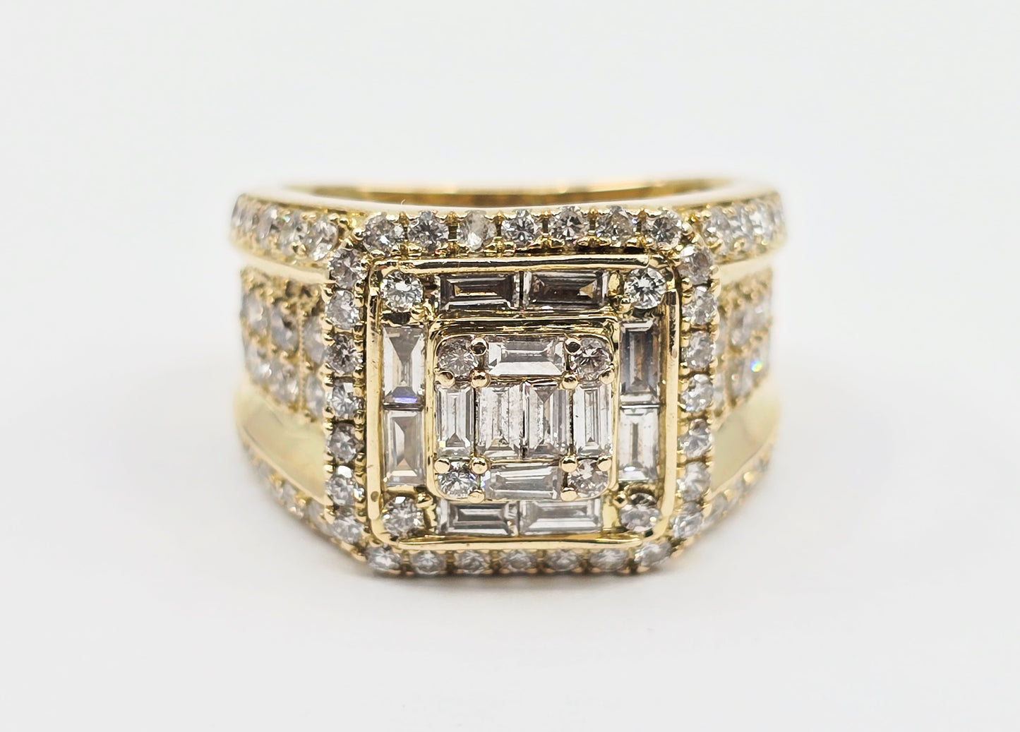 14K Yellow Gold Baguette & Round Cut Diamond Statement Ring