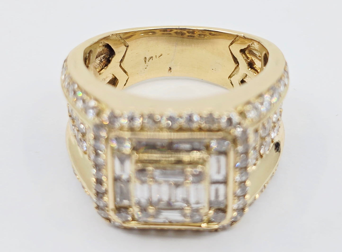 14K Yellow Gold Baguette & Round Cut Diamond Statement Ring