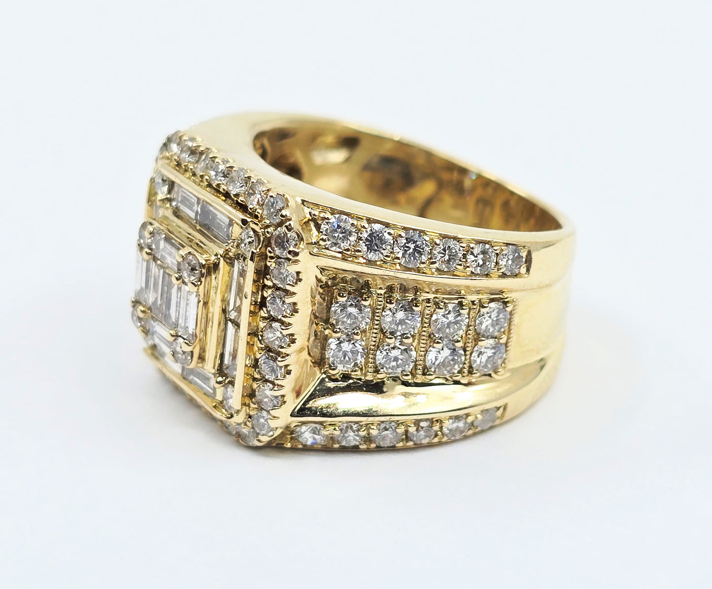 14K Yellow Gold Baguette & Round Cut Diamond Statement Ring