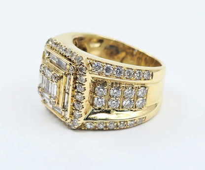 14K Yellow Gold Baguette & Round Cut Diamond Statement Ring