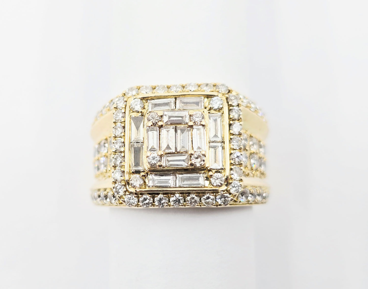 14K Yellow Gold Baguette & Round Cut Diamond Statement Ring