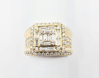 14K Yellow Gold Baguette & Round Cut Diamond Statement Ring