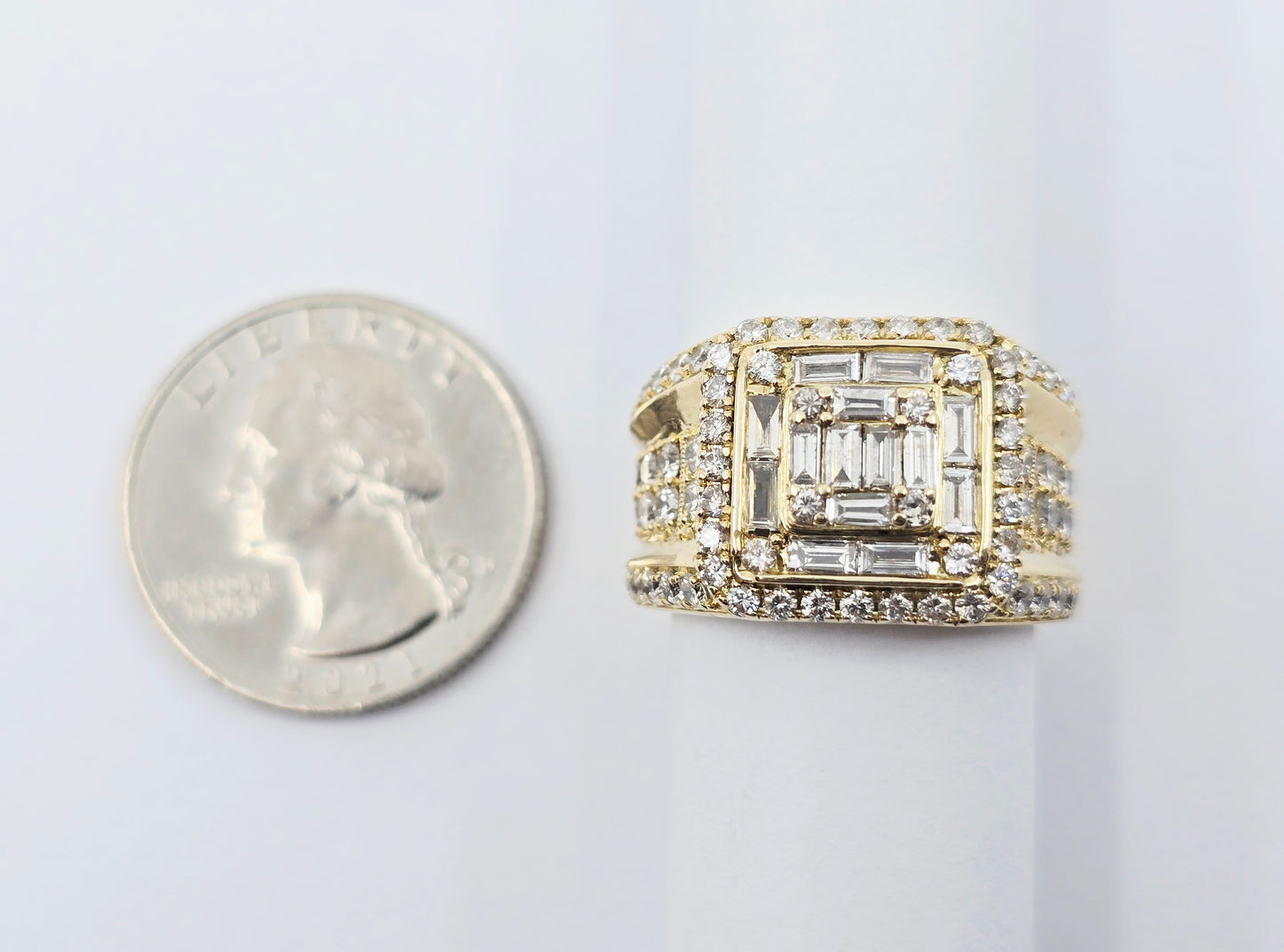 14K Yellow Gold Baguette & Round Cut Diamond Statement Ring