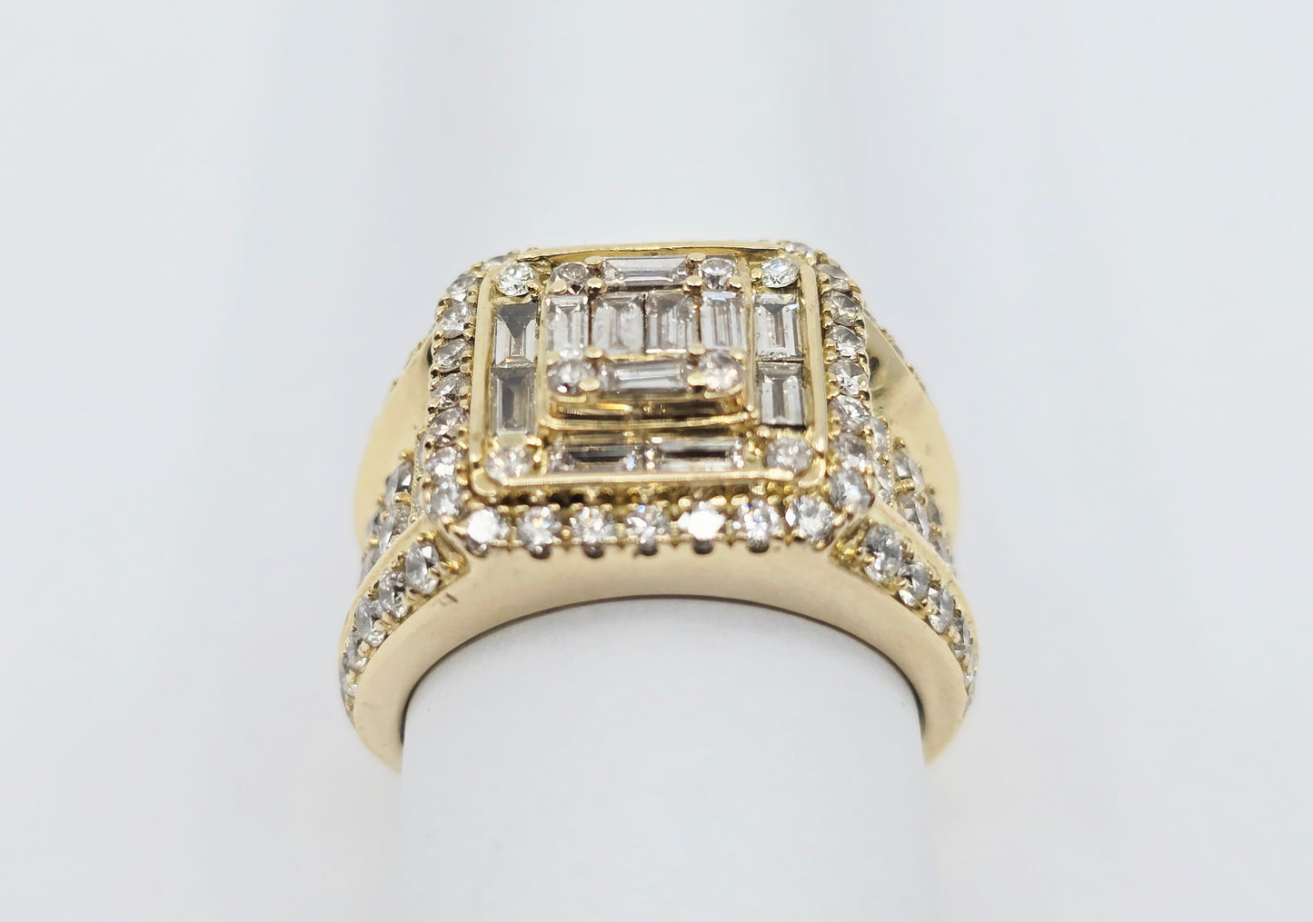 14K Yellow Gold Baguette & Round Cut Diamond Statement Ring