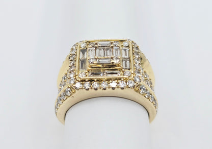 14K Yellow Gold Baguette & Round Cut Diamond Statement Ring