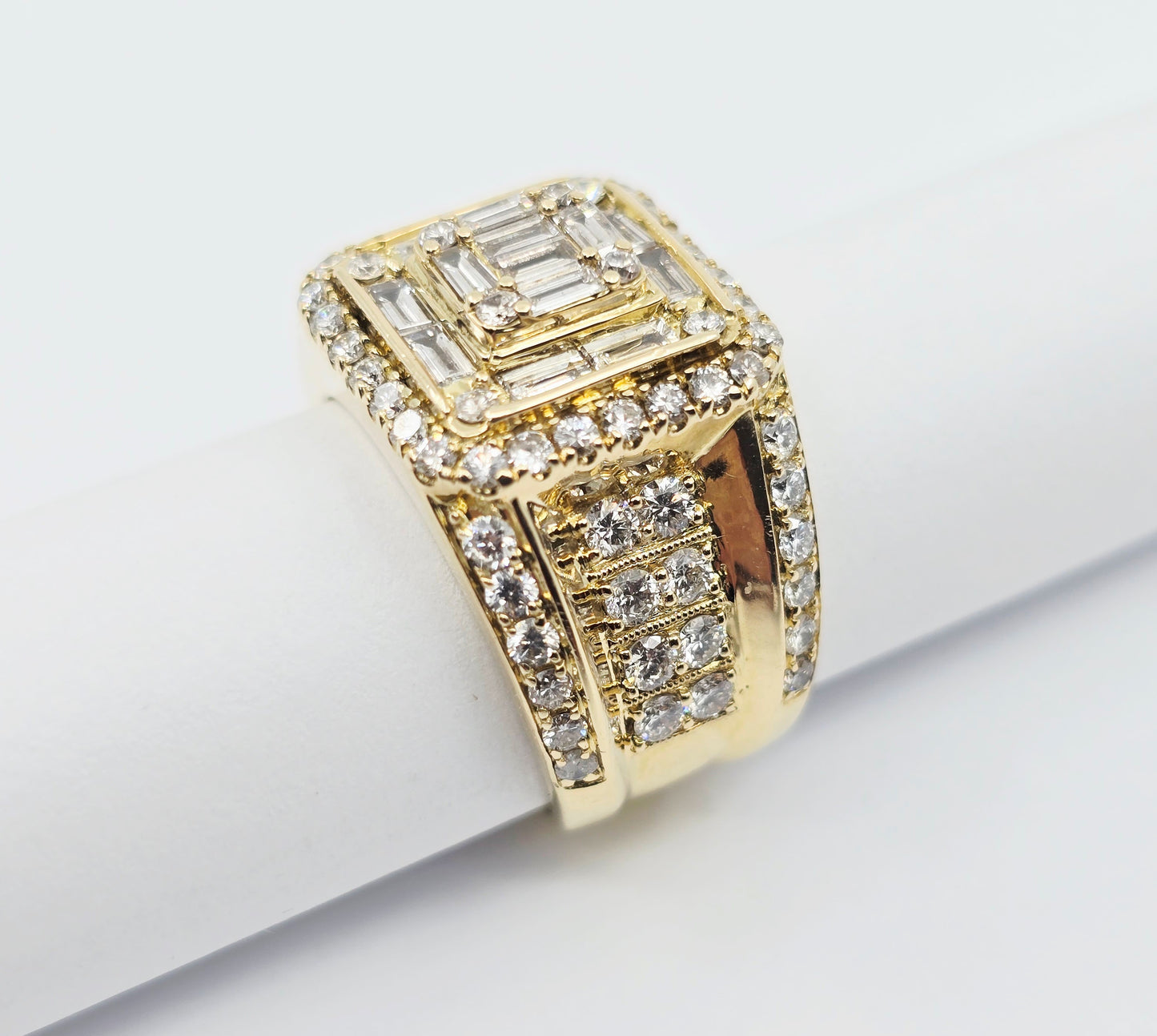 14K Yellow Gold Baguette & Round Cut Diamond Statement Ring
