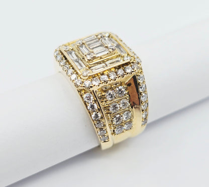 14K Yellow Gold Baguette & Round Cut Diamond Statement Ring