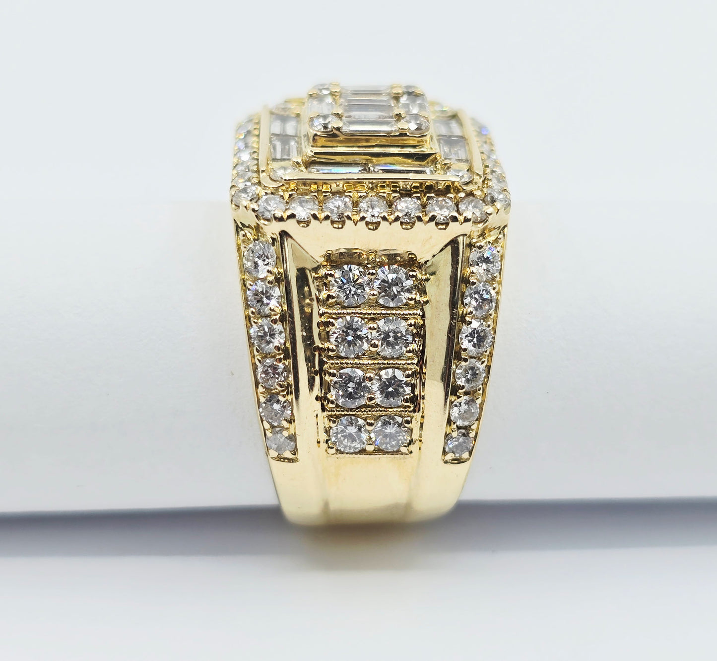 14K Yellow Gold Baguette & Round Cut Diamond Statement Ring