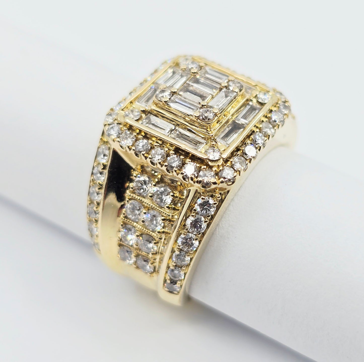14K Yellow Gold Baguette & Round Cut Diamond Statement Ring