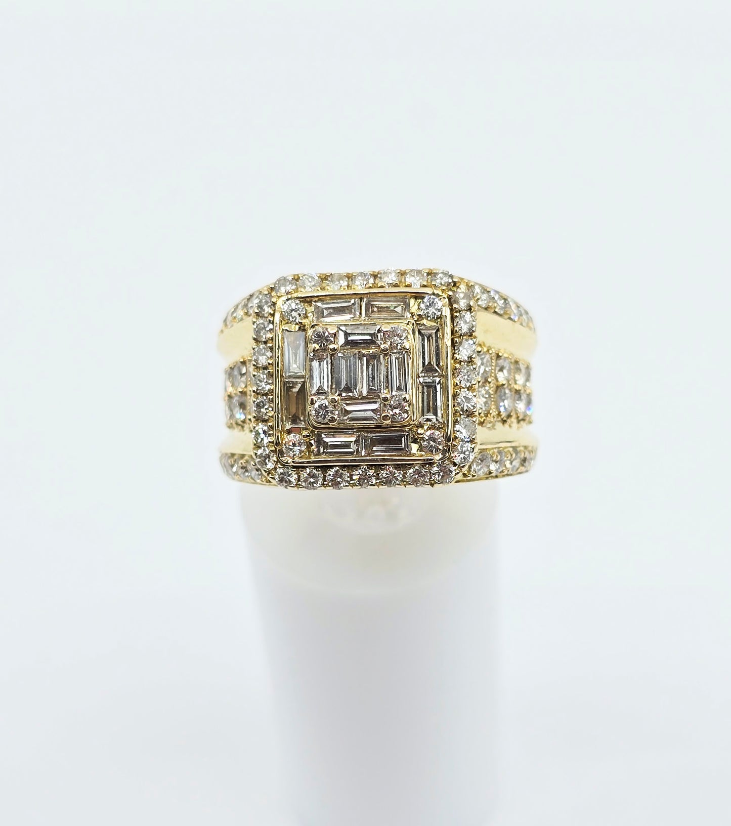 14K Yellow Gold Baguette & Round Cut Diamond Statement Ring