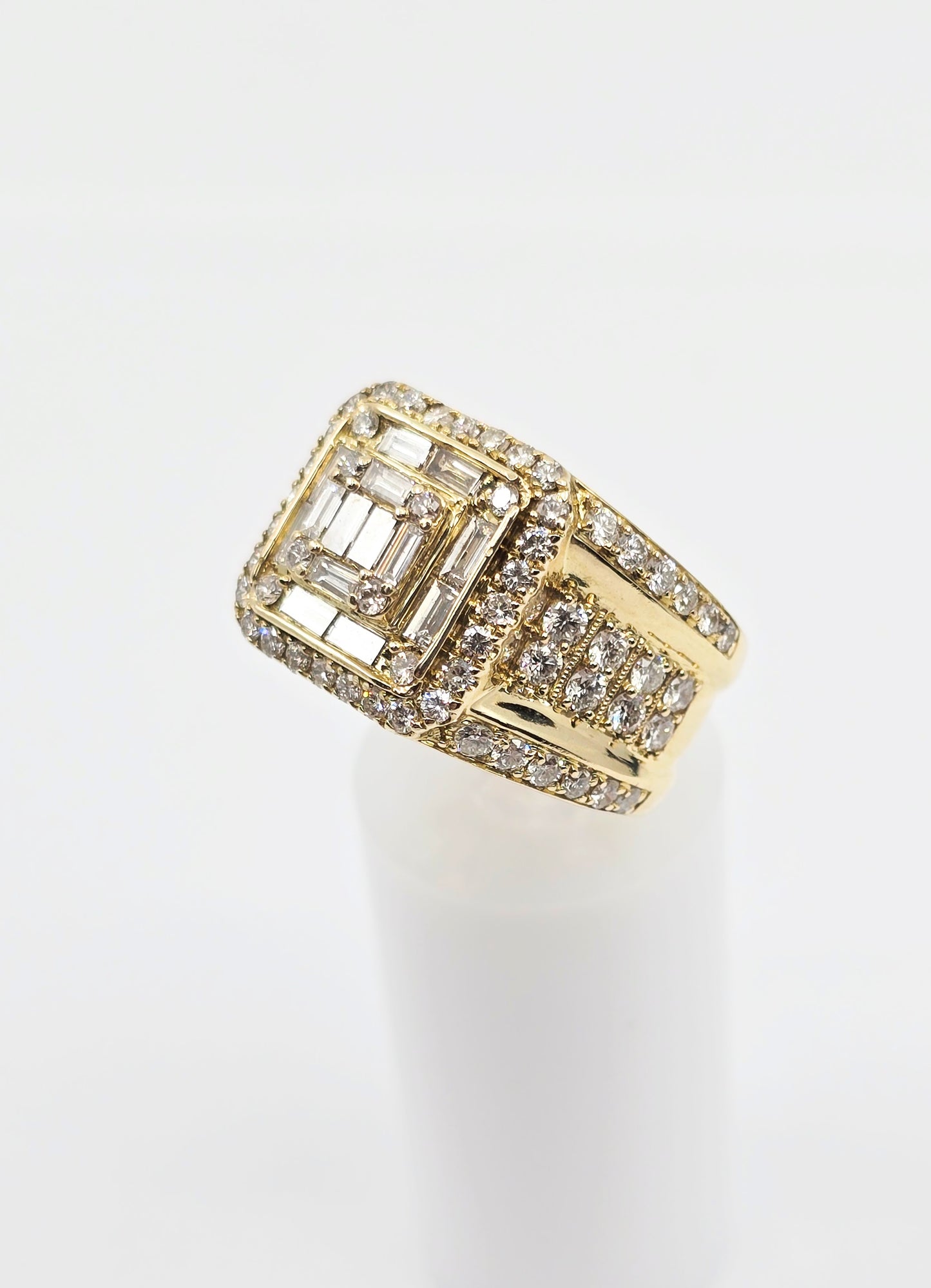 14K Yellow Gold Baguette & Round Cut Diamond Statement Ring