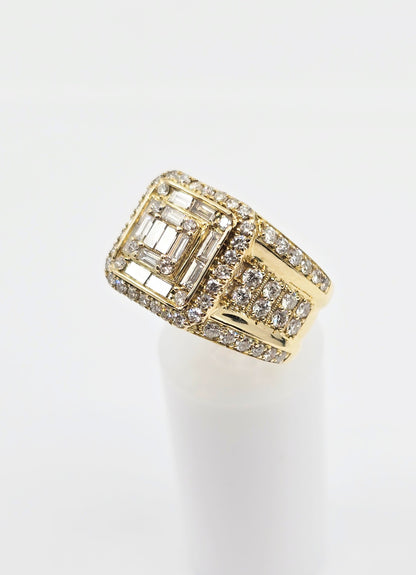 14K Yellow Gold Baguette & Round Cut Diamond Statement Ring
