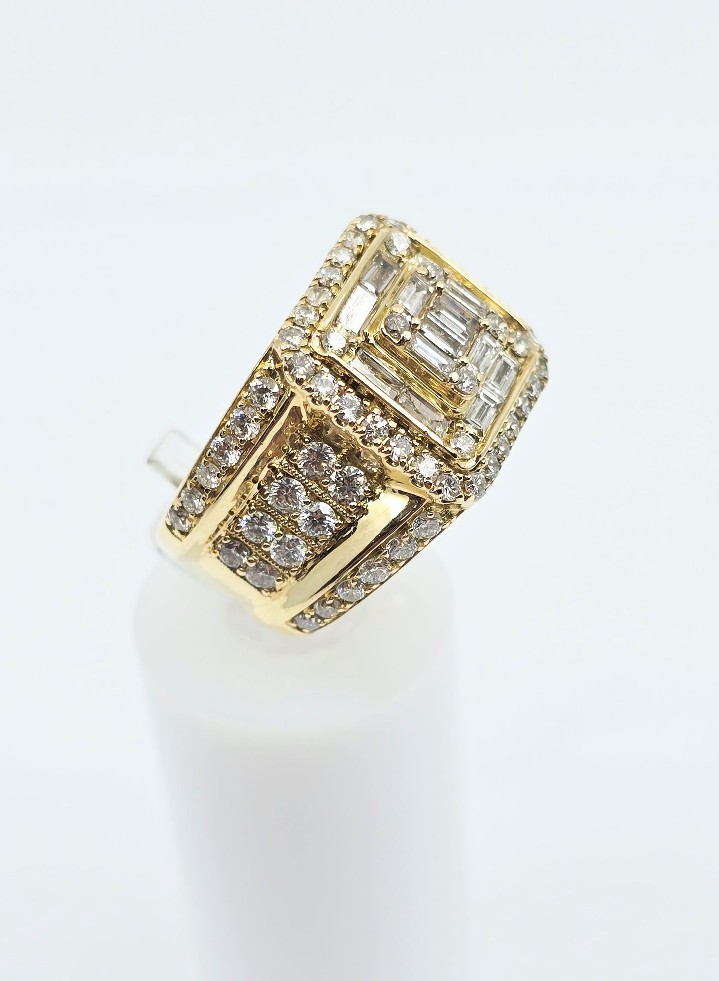 14K Yellow Gold Baguette & Round Cut Diamond Statement Ring