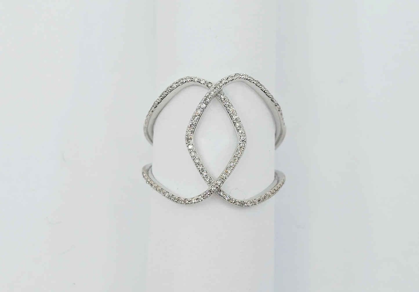 18k White Gold Interlaced Criss Cross Diamond Ring