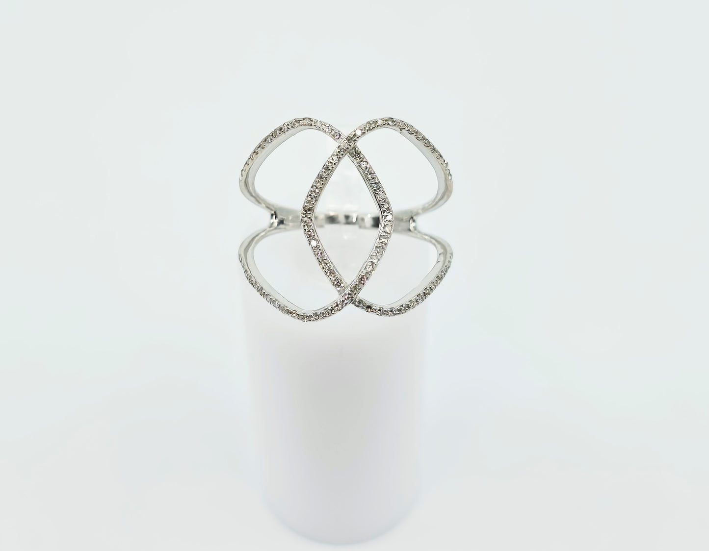 18k White Gold Interlaced Criss Cross Diamond Ring