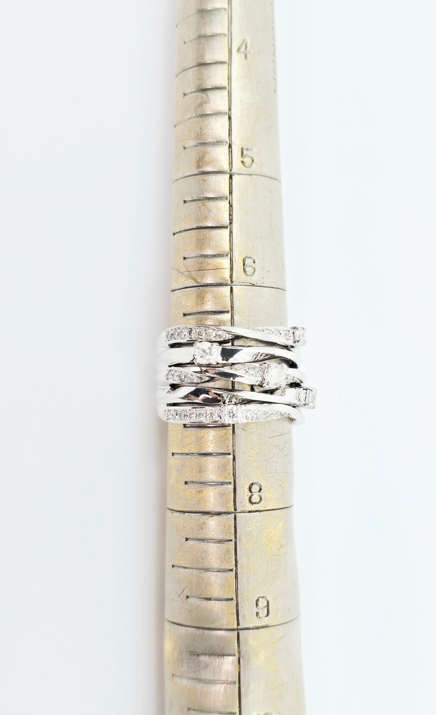 14K White Gold Interlocking Diamond Wide Band Ring