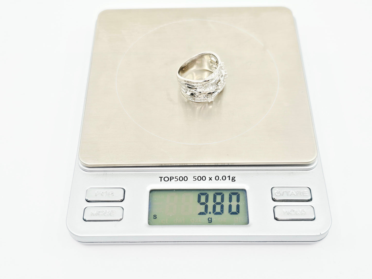 14K White Gold Interlocking Diamond Wide Band Ring