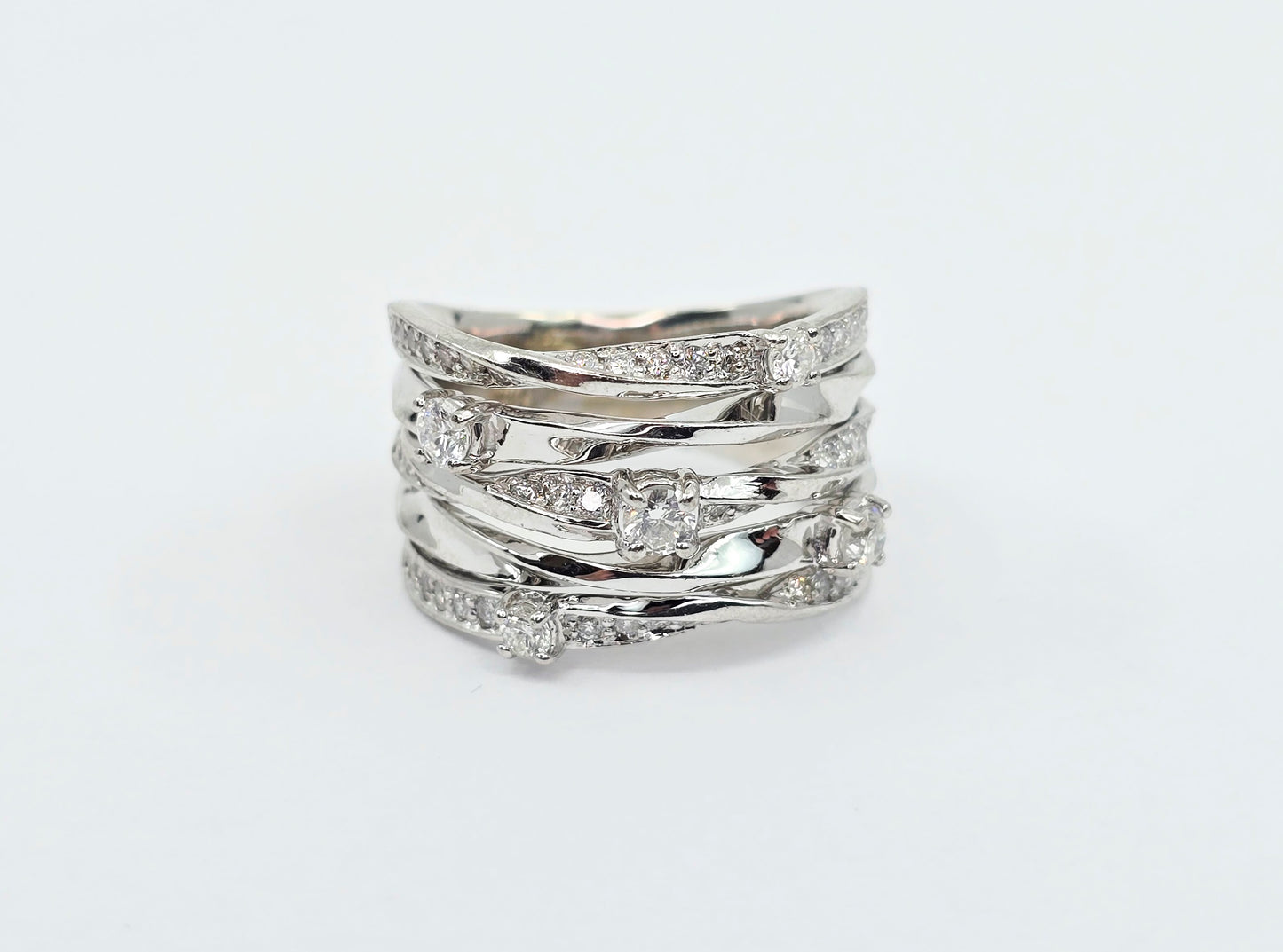 14K White Gold Interlocking Diamond Wide Band Ring