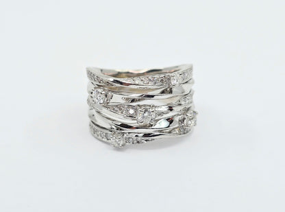 14K White Gold Interlocking Diamond Wide Band Ring