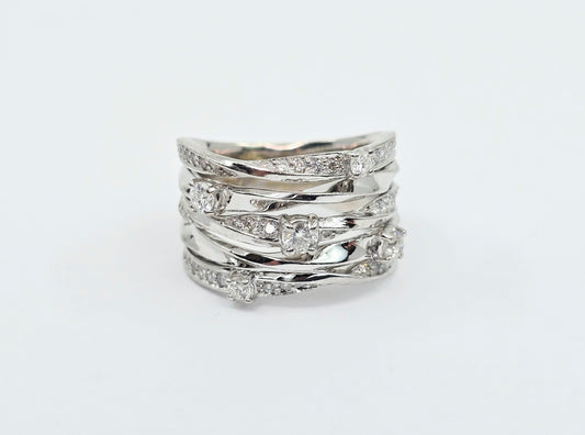 14K White Gold Interlocking Diamond Wide Band Ring