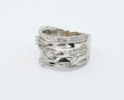 14K White Gold Interlocking Diamond Wide Band Ring
