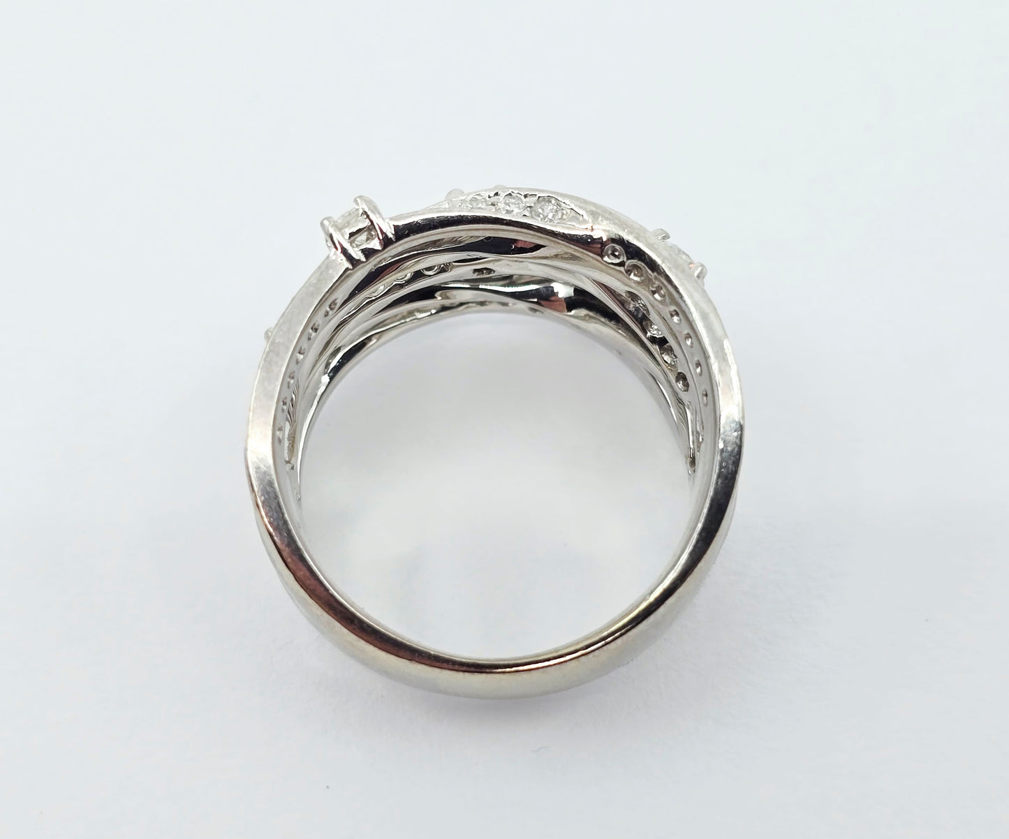 14K White Gold Interlocking Diamond Wide Band Ring