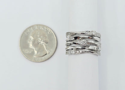 14K White Gold Interlocking Diamond Wide Band Ring