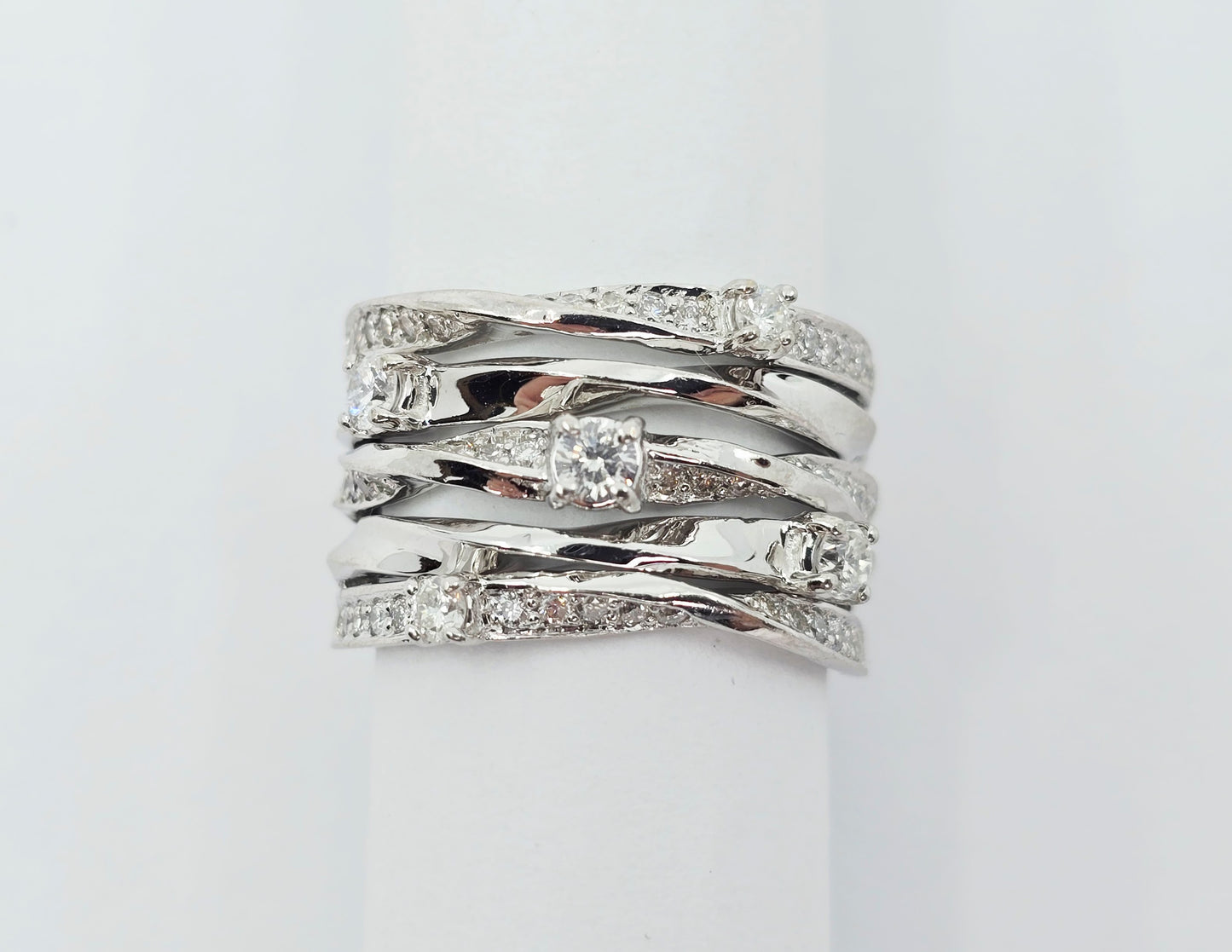 14K White Gold Interlocking Diamond Wide Band Ring