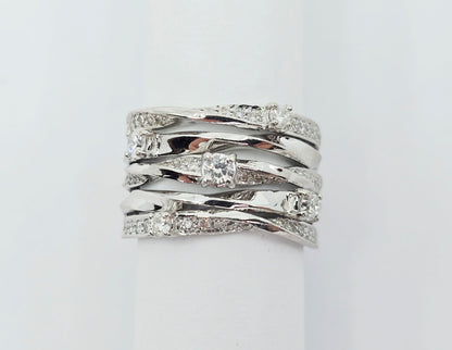 14K White Gold Interlocking Diamond Wide Band Ring