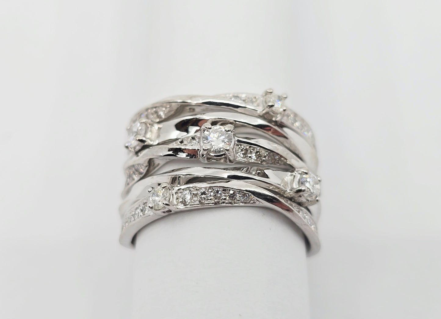 14K White Gold Interlocking Diamond Wide Band Ring