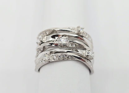 14K White Gold Interlocking Diamond Wide Band Ring