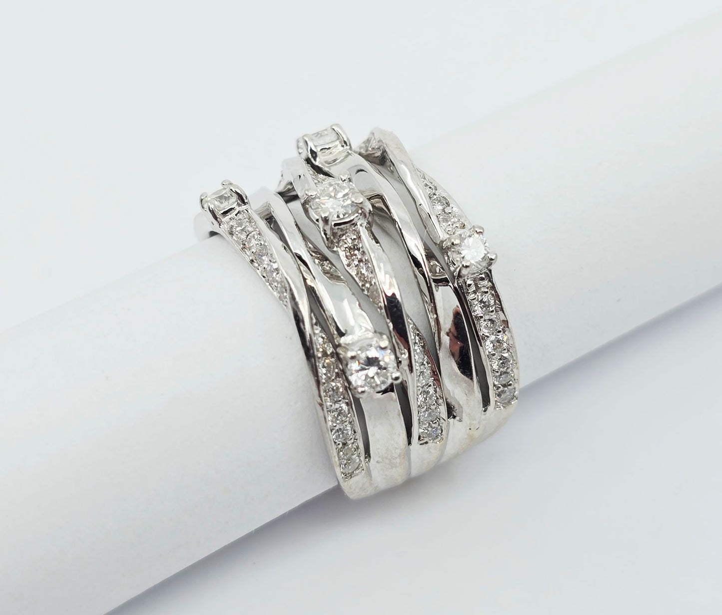 14K White Gold Interlocking Diamond Wide Band Ring