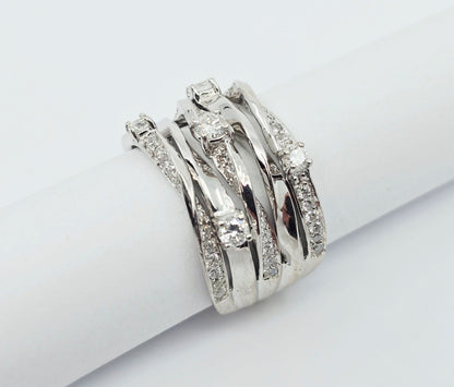 14K White Gold Interlocking Diamond Wide Band Ring