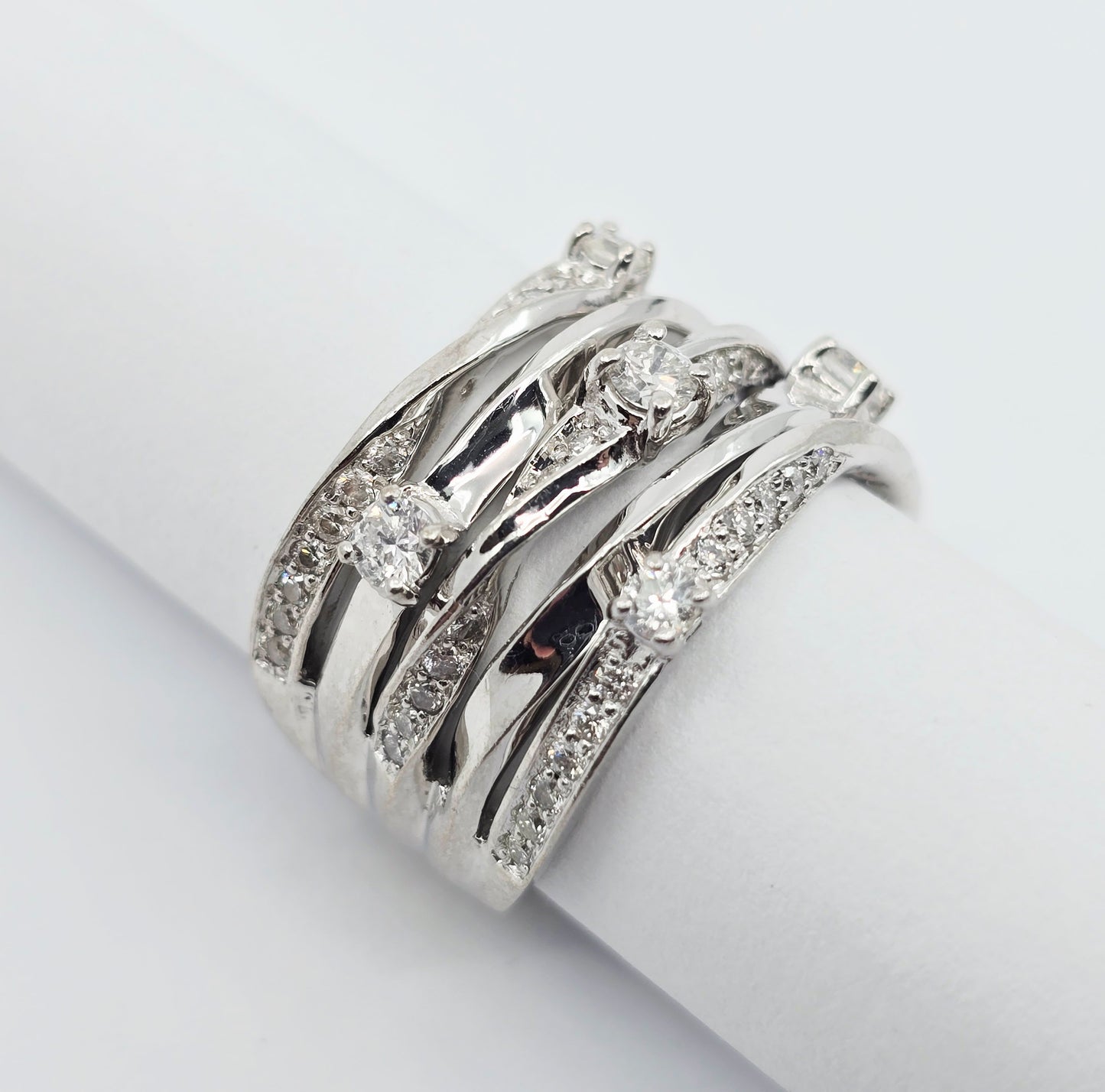 14K White Gold Interlocking Diamond Wide Band Ring