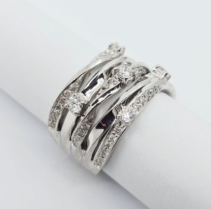 14K White Gold Interlocking Diamond Wide Band Ring
