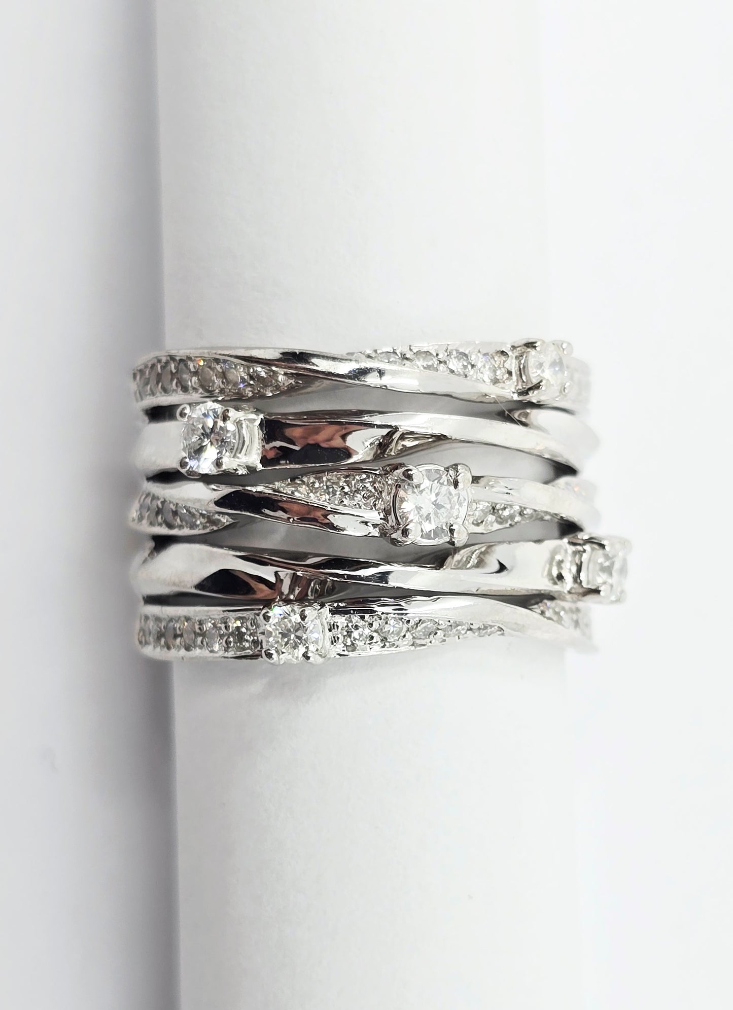 14K White Gold Interlocking Diamond Wide Band Ring