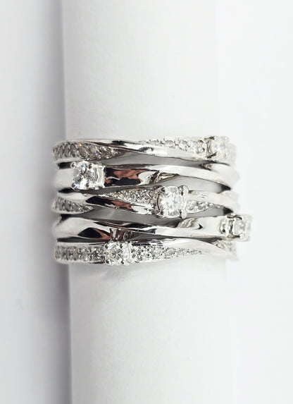 14K White Gold Interlocking Diamond Wide Band Ring