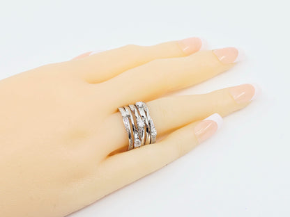 14K White Gold Interlocking Diamond Wide Band Ring