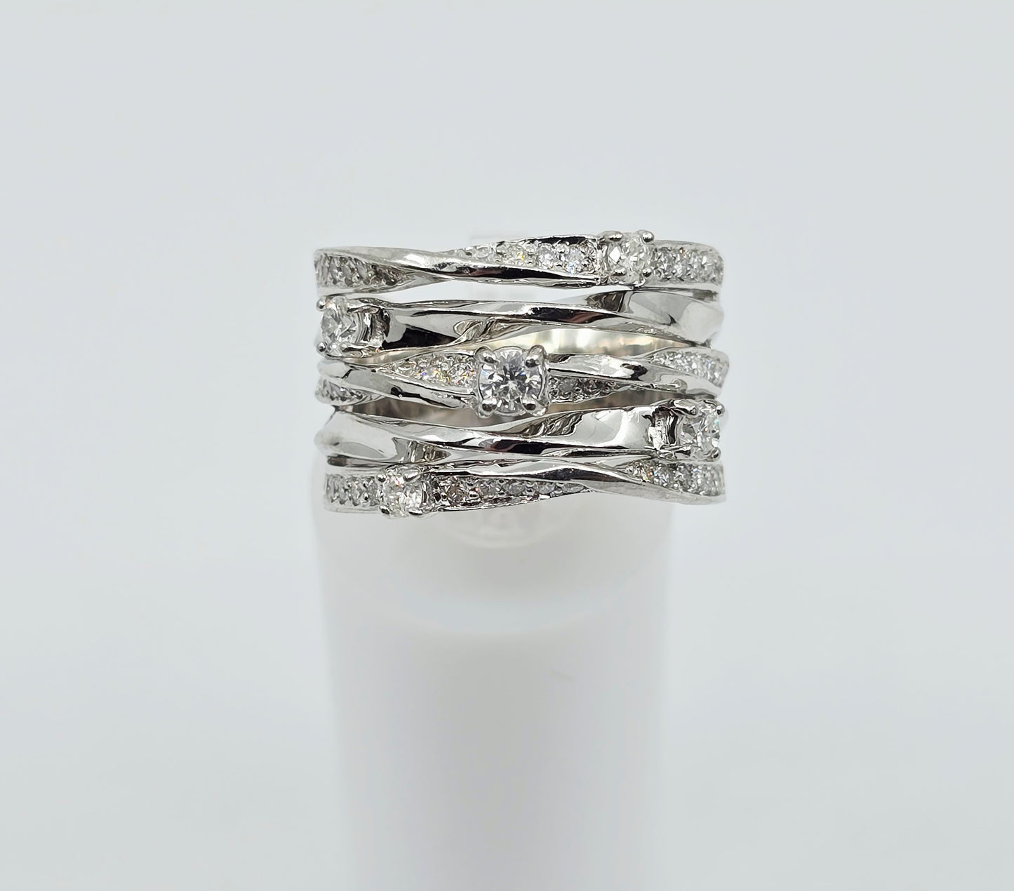 14K White Gold Interlocking Diamond Wide Band Ring