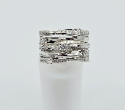 14K White Gold Interlocking Diamond Wide Band Ring