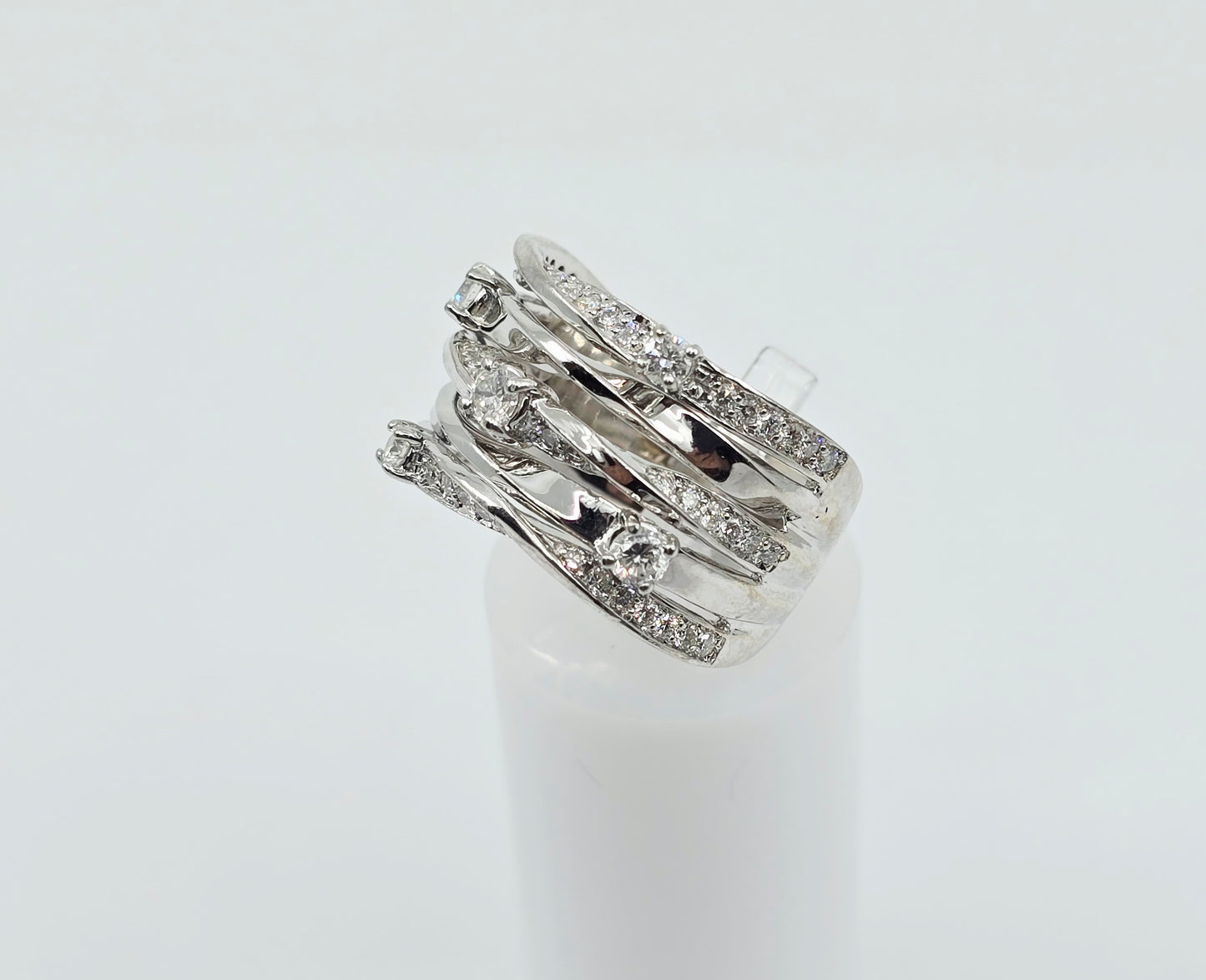 14K White Gold Interlocking Diamond Wide Band Ring