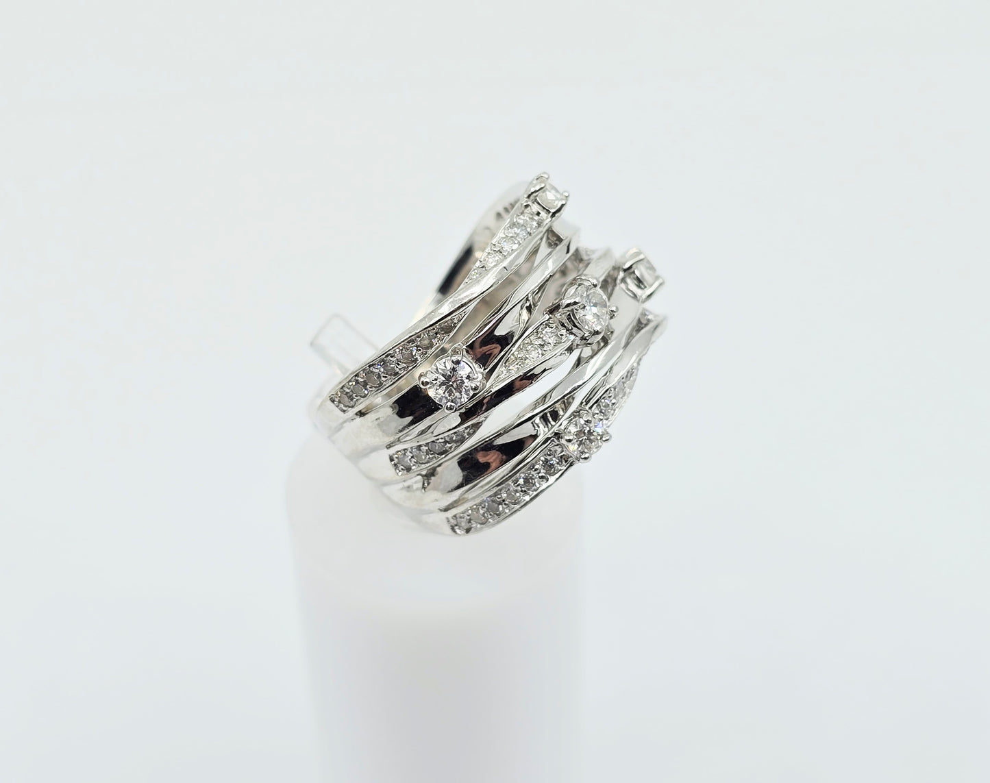 14K White Gold Interlocking Diamond Wide Band Ring